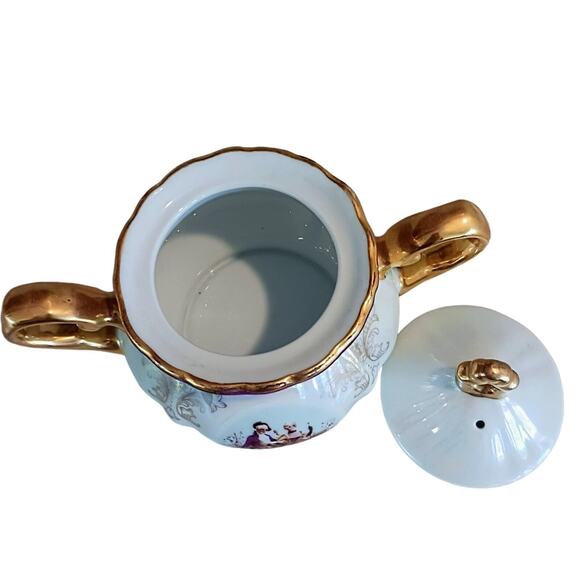 GNA Fine Porcelain Sugar Bowl w Lid 24k Hand Painted Victorian Iridescent Vintag - Picture 6 of 11